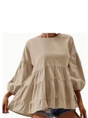 Women’s Apricot Tiered Long Sleeve Top